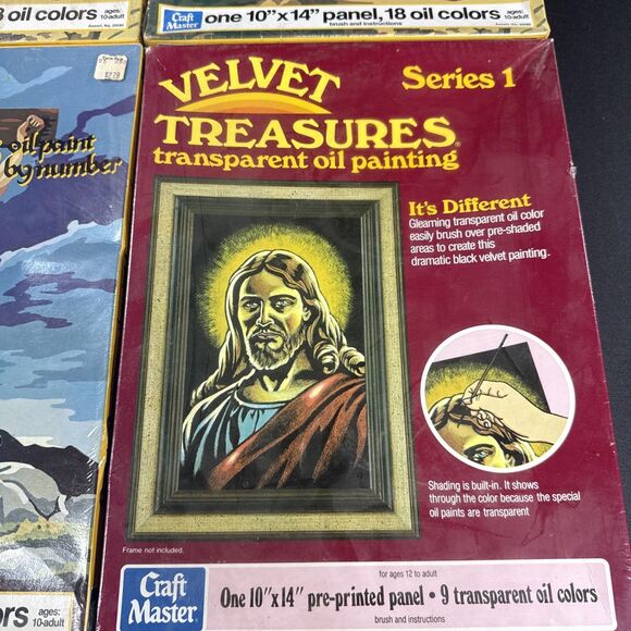 Vintage Lot Of 4 Craft Master Oil Paint By Number Velvet 1973 Jesus UNUSED - Picture 4 of 7